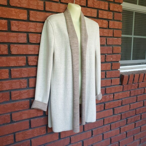 Essential Reversible Alpaca Wool Blend Cardigan Size S Organic Cotton Beige - Picture 2 of 12